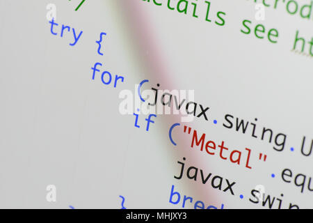 Real Java code developing screen. Programing workflow abstract algorithm concept. Lines of Java code visible . Stock Photo
