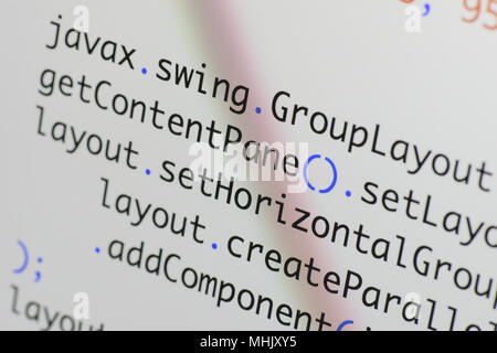 Real Java code developing screen. Programing workflow abstract algorithm concept. Lines of Java code visible . Stock Photo