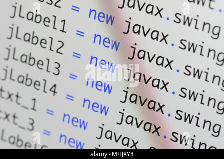 Real Java code developing screen. Programing workflow abstract algorithm concept. Lines of Java code visible . Stock Photo