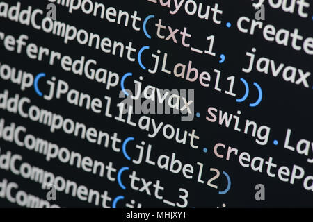 Real Java code developing screen. Programing workflow abstract ...