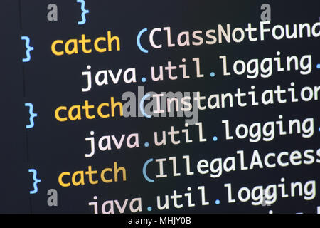 Real Java code developing screen. Programing workflow abstract algorithm concept. Lines of Java code visible . Stock Photo