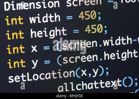 Real Java code developing screen. Programing workflow abstract algorithm concept. Lines of Java code visible . Stock Photo