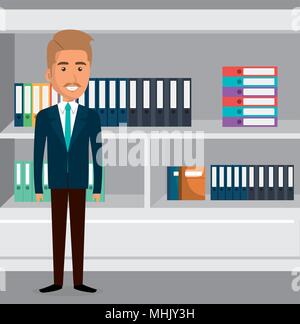 elegant businessman in the office scene Stock Vector