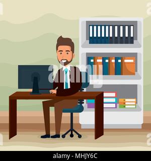 elegant businessman in the office scene Stock Vector