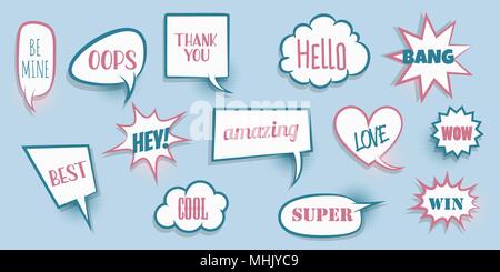 Comic text speeech bubble pop art Stock Vector