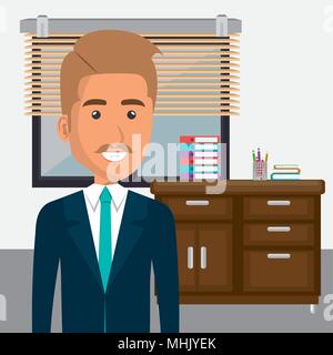 elegant businessman in the office scene Stock Vector