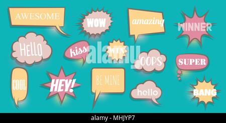 Comic text speeech bubble pop art Stock Vector