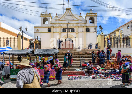 Santiago Sacatepequez, Guatemala - November 1, 2017: Local Maya people outside church on All Saints' Day Stock Photo