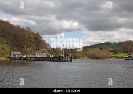 The jetty, or Pier, at Pooley Bridge on Ullswater, one of the lakes in the Lake District National Park in England. Ullswater steamers stop here. Stock Photo