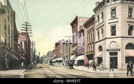 Church Street, Burlington, Vermont; from a 1907 postcard printed by the Detroit Publishing Company. Stock Photo