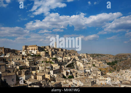 Matera (Italy), September 2017. Panoramic view of the ancient town called 'Sassi di Matera'. Landscape format. Stock Photo