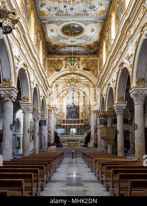 Matera (italy), September 2017. View of the interior of the Cathedral dedicated to the Virgin Mary and Saint Eustace. Portrait format. Stock Photo