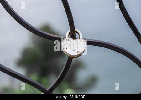 locked padlock on metal bar Stock Photo