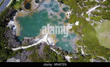 aerial shot of Kuirau Park geothermal pool in Rotorua (New Zealand) Stock Photo