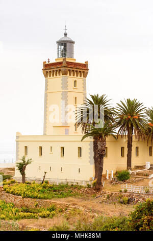 Spartel lighthouse of Tangier, a major city in northern Morocco. It is the capital of the Tanger-Tetouan-Al Hoceima Region and of the Tangier-Assilah  Stock Photo