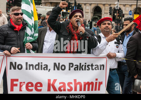 London, UK. 1st May, 2018. A group of men call for a Free Kashmir at the annual May Day rally in Trafalgar Square by representatives of trade unions and socialist and communist parties from many different countries to mark International Workers' Day. Credit: Mark Kerrison/Alamy Live News Stock Photo