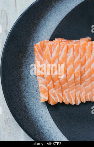 Top view salmon sashimi on ice with dry ice smoke, Japanese food Stock ...