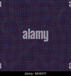 Abstract multicolor lines grid pattern wave curve on dark background. Rough texture. Vector illustration Stock Vector