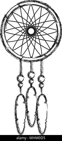 grunge dream catcher with feather and ornament decoration Stock Vector