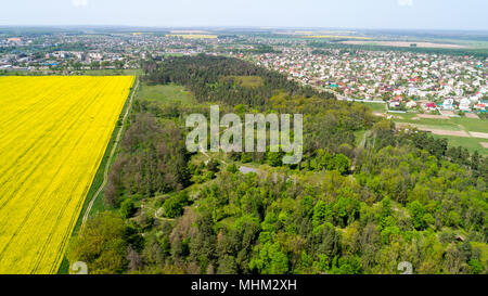 Aerial view of Adolf Hitler bunker remains. Residence werwolf near Vinnitsa, Ukraine Stock Photo