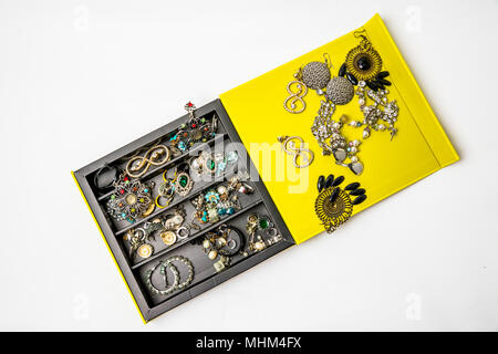 Jewel box with ornaments in white background Stock Photo
