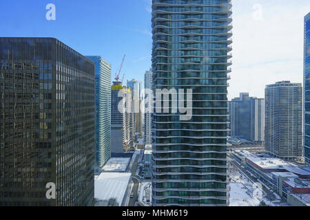 View of the construction site of the Vista Tower,  a supertall skyscraper being built in Chicago, Illinois on Wacker Drive by Studio Gang Architects. Stock Photo