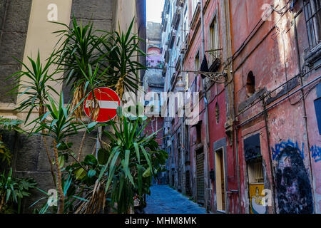 Narrow and gritty streets of Naples, Campania, Italy near Spaccanapoli Stock Photo
