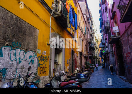 Narrow and gritty streets of Naples, Campania, Italy near Spaccanapoli Stock Photo