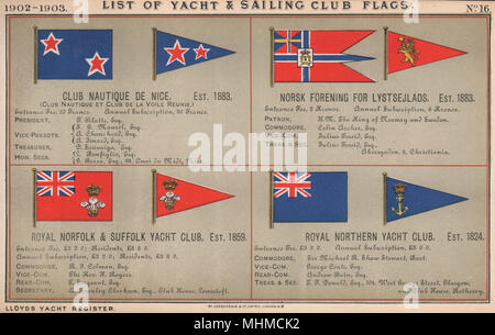 ROYAL YACHT & SAILING CLUB FLAGS. Nice. Norsk. Norfolk & Suffolk. Northern 1902 Stock Photo