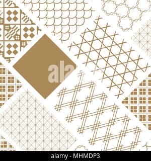 Japanese pattern vector. Gold geometric background by mixing several designs for cover page design, template, postcard, poster, card. Stock Vector