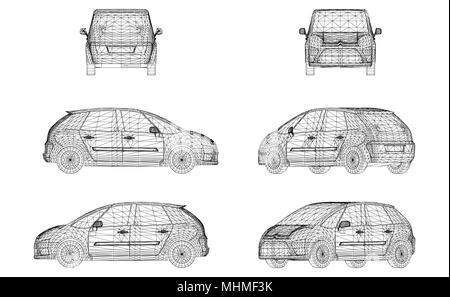 Illustration with wire design of French car Citroen Stock Photo