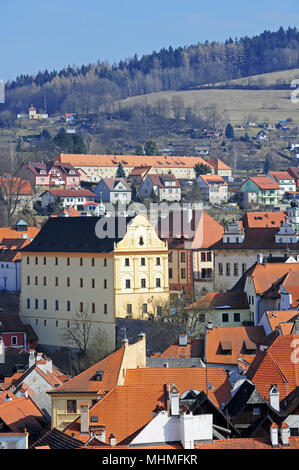 View of Cesky Krumlov from the city's castle Stock Photo