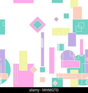 Seamless repeating background of colored squares, lines and strokes Stock Vector