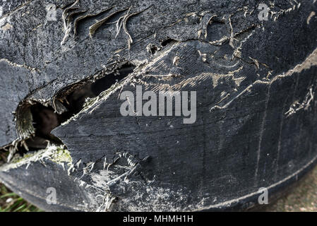 Blown out heavy duty truck tyre detail. Stock Photo