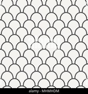 Vector abstract seamless wavy pattern with dotted geometrical fish scale layout. Textile print, page fill, batik, texture Stock Vector