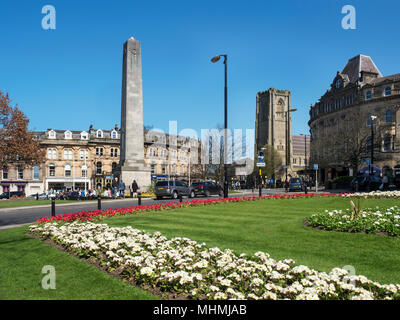 Prospect Gardens and the War Memorial and St Peters Church in Spring Harrogate North Yorkshire England Stock Photo