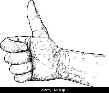 Vector Artistic Illustration or Drawing of Thumb Up Hand Gesture Stock Vector