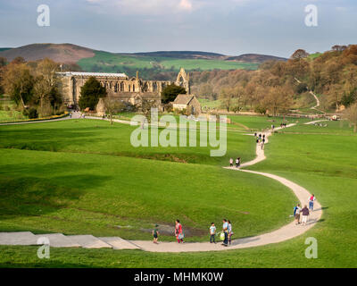 Bolton Priory ruins set in the Wharfe valley at Bolton Abbey North Yorkshire England Stock Photo