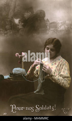 Pour nos Soldats - French WW1 knitting postcard Stock Photo