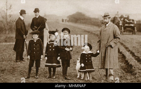 King George V and his first four children - country scene Stock Photo