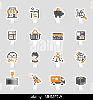 Internet Shopping and Delivery Sticker Icon Set Stock Vector