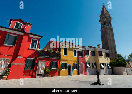 colorful houses of Burano Venice on sunny day Stock Photo