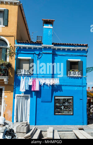 colorful houses of Burano Venice on sunny day Stock Photo