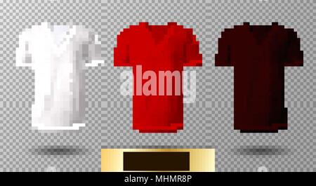 Realistic vector v-neck t-shirt mock up illustration. White, red, vinous Stock Vector