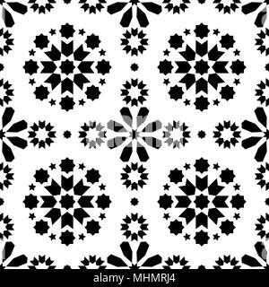 Geometric seamless pattern Azulejos tiles, Portuguese blue tile design, repetitve abstract background Stock Vector