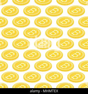 Bitcoin seamless pattern. Geometric 3d background with bitcoins. Vector illustration. Virtual electronic currency. Stock Vector