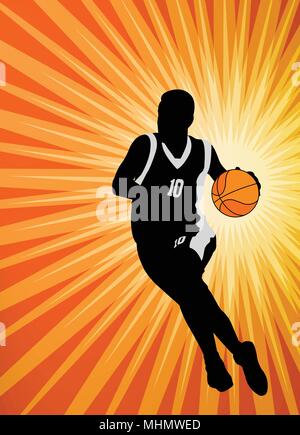 basketball player on the abstract orange background - vector Stock Vector