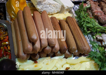 sausage wurstel Italian Panini with chips in florence Stock Photo