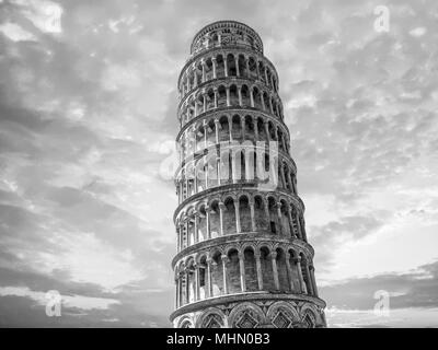 black and white pisa leaning tower close up detail Stock Photo