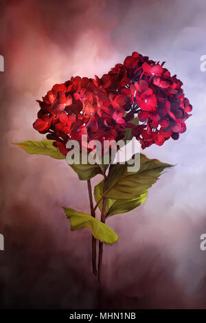 Digital painting of beautiful red hydrangeas. Stock Photo